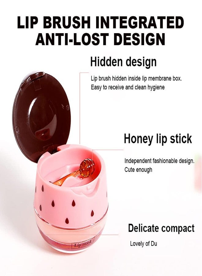 Alisesun 4PCS Strawberry & Bee Lip Balm Honey Pot, Vitamin E & Moisturizing Propolis Sleeping Lip Mask, Effective Reduces Lip Lines Prevention Dry and Cracked Scrubs Exfoliator Smoothing Dry Lip Care - Image 2